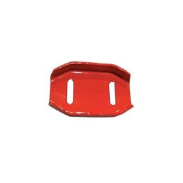 Red metal bracket with two slots, isolated on a white background.