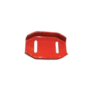 Red metal bracket with two slots, isolated on a white background.
