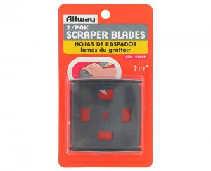 Packaging of Allway 2-pack scraper blades with product information and illustration.