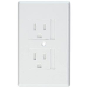 A white double electrical socket on a wall.