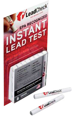 A LeadCheck instant lead test kit with swabs and packaging, EPA recognized.