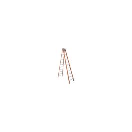 An orange step ladder isolated against a plain white background.