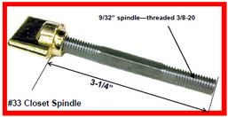 A #33 closet spindle with detailed measurements and threading information.