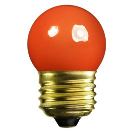Red light bulb with a smiling face design on a white background.