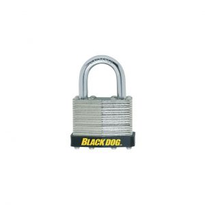 Silver padlock with "Black Dog" label on a white background.