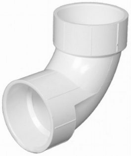 White PVC elbow pipe fitting on a white background.