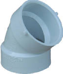 A gray PVC elbow pipe fitting at a 45-degree angle on a white background.