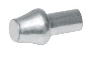 A metal pin or rivet with a domed head on a white background.