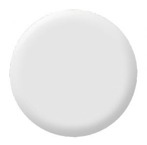 A plain white circular object against a white background.