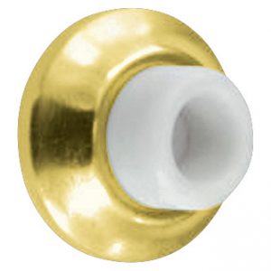 Brass door knob with white ceramic center.