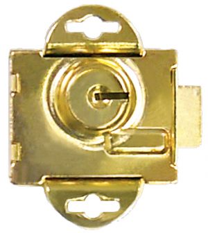 Brass cylindrical lock mechanism isolated on a white background.