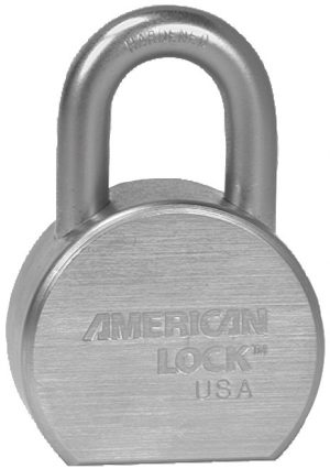 A silver American Lock padlock isolated on a white background.