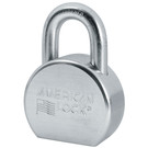 A shiny silver padlock isolated on a white background.