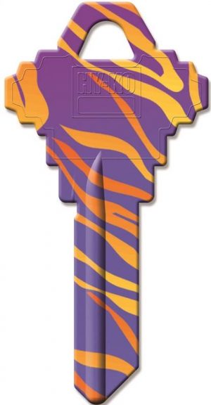 Illustration of a colorful purple and orange striped cross symbol.