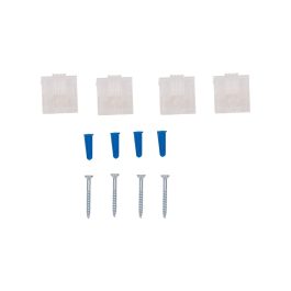 Three pairs of wall plugs and screws on a white background.