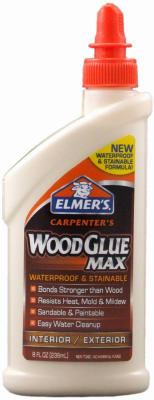 A bottle of Elmer's Carpenter's Wood Glue Max on a white background.
