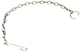 A metal chain with a hook on a white background.