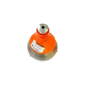 Orange and silver industrial propane tank on a white background.