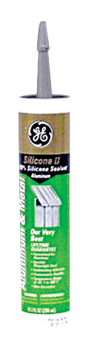 Tube of GE Silicone II sealant with nozzle on a white background.