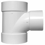 A white PVC pipe tee connector on a plain background.
