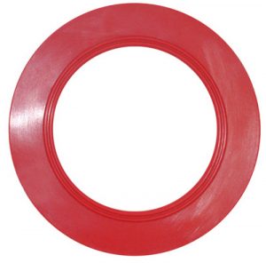 A solid red circular frame on a white background.