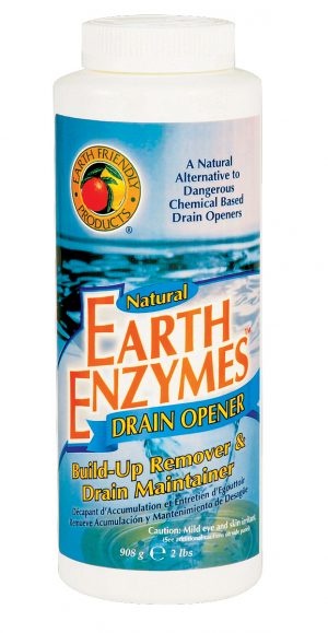 Bottle of Earth Friendly Products Earth Enzymes natural drain opener.