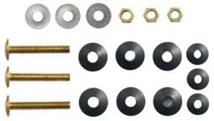 Hardware assortment including bolts, nuts, and washers on a white background.
