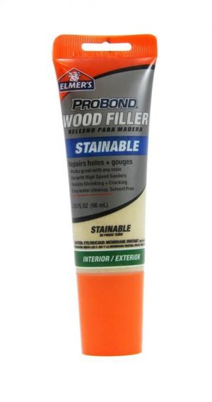 A tube of Elmer's Probond Wood Filler for interior and exterior use on white background.