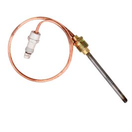 A thermocouple with copper wiring and sensor tip isolated on a white background.