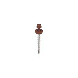 A single metal screw with a brown head isolated on a white background.