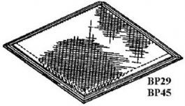 Line drawing of a 3D surface plot on a square grid with two labeled peaks, BP29 and BP45.