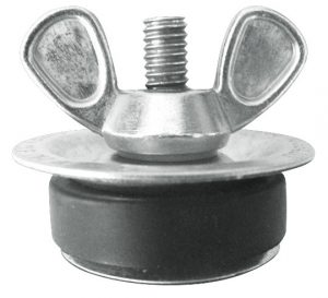 A wingnut and washer on a bolt against a white background.