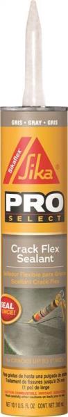 Tube of Sika Pro Select Crack Flex Sealant in gray, for concrete surfaces.