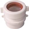 White PVC pipe fitting on a plain background.
