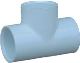 PVC pipe tee connector on a white background.