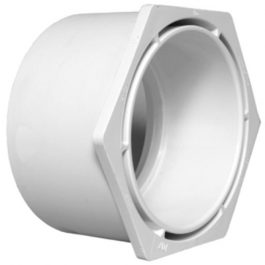 White PVC pipe connector on a plain background.