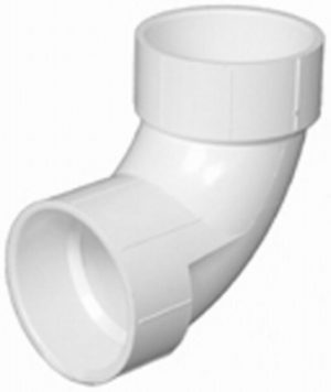 White PVC elbow pipe fitting on a plain background.