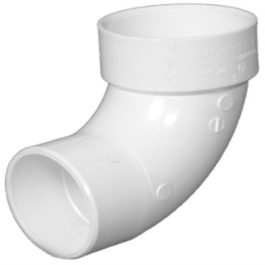 White PVC elbow pipe fitting on a white background.