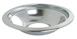 A stainless steel lid support designed for a pot or pan with two side notches.