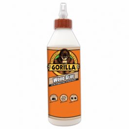 A bottle of Gorilla Wood Glue with a precision tip on a white background.