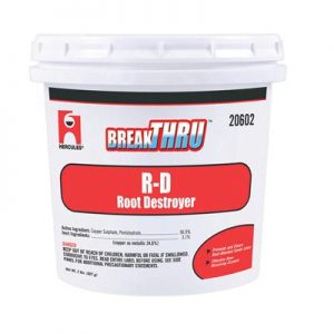 Container of Break-Thru R-D Root Destroyer with product details on label.