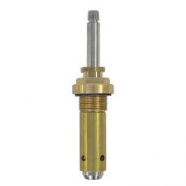 Brass automotive temperature sensor with threaded base and cylindrical body on a white background.