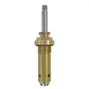 Brass automotive temperature sensor with threaded base and cylindrical body on a white background.