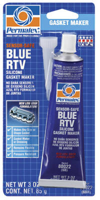 Tube of blue RTV silicone gasket maker by Permatex in packaging.