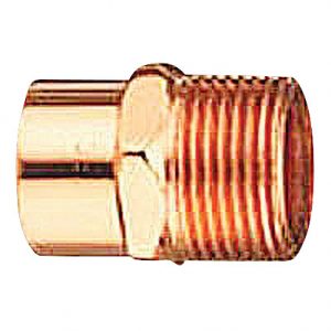 Close-up of a copper-colored metal component with threaded section and cylindrical shape.
