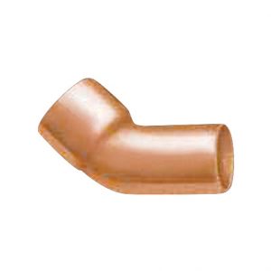 Copper elbow pipe fitting isolated on a white background.