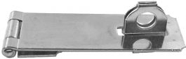 Metal clip or latch with hinge, isolated on a white background.