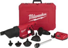 Milwaukee cordless impact wrench with battery, charger, and case displayed on white background.