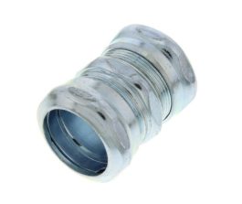 Galvanized metal pipe connector isolated on white background.