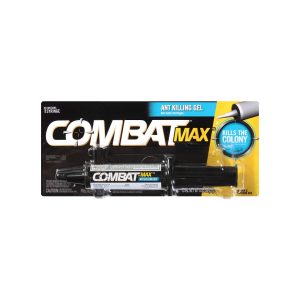 Packaging of Combat Max ant killing gel syringe with product information.
